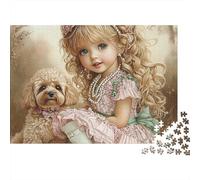 Puzzle vintage "Ragazza con cane" da 1000 pezzi, dipinto di ragazza e cane per adulti, gioco educativo, bellissima decorazione, sfida di alta difficoltà, regalo di compleanno. 52x38cm/1000pcs