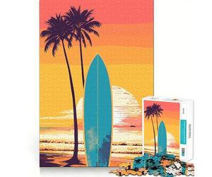 Puzzle vintage retrò a forma di tavola da surf per ragazzi, 1000 pezzi, ideale per migliorare la memoria, per il tempo libero a casa, con bordi precisi, 50x75cm