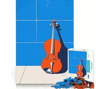 Puzzle "Violino su piastrelle blu" per ragazzi,1000 pezzi,stimolante per la mente,divertente,con componenti robusti e ben definiti,un'attività di gruppo emozionante (50x75cm)