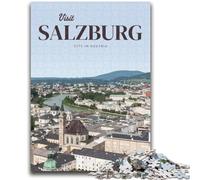 Puzzle Visita Salisburgo per adulti 1000 pezzi, antistress per ammazzare il tempo durante le vacanze, con poster abbinato e foglio di quiz, 1000 pezzi (50x75cm)