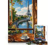 Puzzle "Vista parigina con tazza di caffè" da 1000 pezzi,ideale per concentrazione,relax e divertimento,con taglio liscio,perfetto come regalo di compleanno (50x75cm)