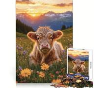 Puzzle "Vitello tra i fiori selvatici al tramonto" da 1000 pezzi per ragazzi, ideale per sviluppare la memoria, attività ricreative leggere, bordi nitidi, regalo stagionale (38x52cm)
