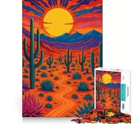 Puzzle "Vivace paesaggio desertico con cactus" per ragazzi,1000 pezzi,stimolante per la mente,divertente,con componenti robusti e ben definiti,un'attività di gruppo emozionante (38x26cm)