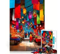 Puzzle "Vivace strada del mercato" per ragazzi,1000 pezzi,stimolante per la mente,divertente,con componenti robusti e ben definiti,un'attività di gruppo emozionante (50x75cm)