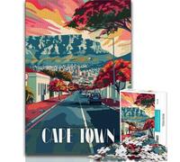 Puzzle vivaci delle strade di Città del Capo per adulti e ragazzi, 1000 pezzi, antistress, per ammazzare il tempo durante le vacanze, con poster abbinato e foglio di quiz, 38x26cm