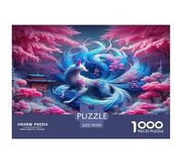 Puzzle Volpe 1000 Pezzi Gioco Educativo Riduzione Stress - Volpe Nove Code Ciliegio Blu Mistico Vivente Regalo per Casa 70x50cm