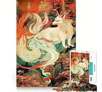 Puzzle "Volpe a nove code in un paesaggio giapponese" per ragazzi, 1000 pezzi, gioco di intelletto, rilassante, di alta qualità, regalo stagionale (38x52cm)