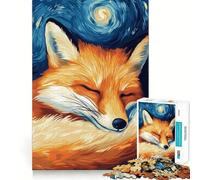 Puzzle "Volpe addormentata - Notte stellata" da 1000 pezzi per adulti, ideale come regalo, gioco di abilità e antistress, con taglio preciso, perfetto per la lista dei desideri di Babbo Natale 38x26cm