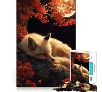 Puzzle Volpe addormentata sotto la luna autunnale per adulti, 1000 pezzi, gioco per allenare la mente, divertente da costruire insieme, taglio di precisione, 50x75cm