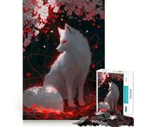 Puzzle "Volpe Bianca nella Foresta in Fiore" per ragazzi,1000 pezzi,stimolante per la mente,divertente,con componenti robusti e ben definiti,un'attività di gruppo emozionante (50x75cm)