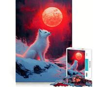 Puzzle "Volpe Bianca sotto la Luna Rossa" da 1000 pezzi,gioco per lo sviluppo delle capacità cognitive,superficie liscia e priva di sbavature,attività rilassante di gruppo al chiuso (50x75cm)