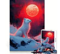 Puzzle "Volpe Bianca sotto la Luna Rossa" da 1000 pezzi per adulti, ideale per la chiarezza mentale, il relax e il divertimento, con bordi sottili Regalo perfetto (38x52cm)
