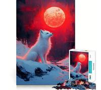 Puzzle "Volpe Bianca sotto la Luna Rossa" da 1000 pezzi per ragazzi,divertente gioco di memoria,facile da completare,rilassante attività di gruppo al chiuso (38x26cm)