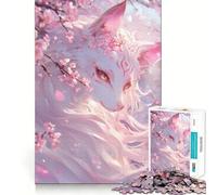 Puzzle Volpe bianca tra i ciliegi in fiore da 1000 pezzi,gioco cognitivo divertente,taglio di alta precisione, alleviare lo stress (38x26cm)