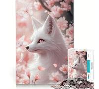 Puzzle "Volpe bianca tra i ciliegi in fiore" per ragazzi,1000 pezzi,gioco di sviluppo mentale,dimensioni uniformi,pezzi precisi,divertimento in famiglia,attività serale (50x75cm)