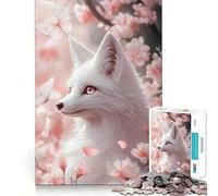 Puzzle "Volpe Bianca tra i Fiori di Ciliegio" da 1000 pezzi Divertimento stimolante per la mente,con componenti robusti e ben definiti Un passatempo avvincente per rilassarsi in casa (38x52cm)