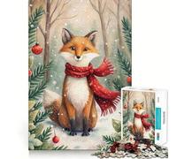Puzzle "Volpe invernale con sciarpa e ornamenti" da 1000 pezzi,divertente da giocare,senza sbavature,con pezzi ben tagliati,portatile e adatto ai viaggi (38x52cm)