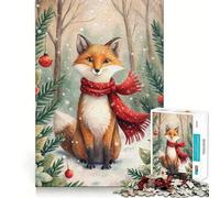Puzzle "Volpe invernale con sciarpa e ornamenti" per adulti,1000 pezzi,gioco di concentrazione,tagli di precisione,bordi lisci,divertente sfida per i momenti di attesa (38x26cm)