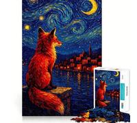 Puzzle Volpe Rossa sotto una Notte Stellata da 1000 pezzi per adolescenti, ideale per rafforzare la memoria, calmare e rilassare, con bordi lisci, (50x75cm)