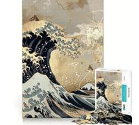 Puzzle Wave Of Kanagawa Gold da 1000 pezzi per adolescenti,gioco stimolante per la mente,montaggio sicuro e stabile,divertimento assicurato per tutta la famiglia (38x52cm)