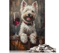 Puzzle Westie Bicchiere di Vino Rosso Relax Challenge Giocattolo Puzzle Premium in Cartone per Bambini Adulti Regali di Natale 1000 pezzi (26x38 cm)