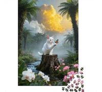 Puzzle White Cat 1000 Pezzi Per Bambini E Adulti, Gioco Di Squadra, Difficile Sfida Puzzles Con Riverside, Regalo Compleanno 52x38cm/1000pcs