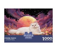 Puzzle White Cat 1000 Pezzi Per Bambini E Adulti, Puzzles Con Full Moon Flower Bush, Momenti Felici Insieme, Regalo Per Bambini E Adulti 38x26cm/1000pcs