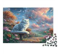 Puzzle White Cat on Autumn Bench 1000 Pezzi Per Gioco Familiare - Pet Adulti Per, Rilassamento Di Giochi, Pratica Parete Da Decorazione E Regalo 52x38cm/1000pcs