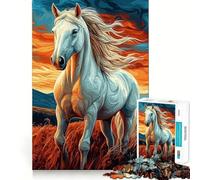 Puzzle White Horse Sunset da 1000 pezzi,gioco per lo sviluppo delle capacità cognitive,superficie liscia e priva di sbavature,rilassante attività di gruppo al chiuso (38x26cm)