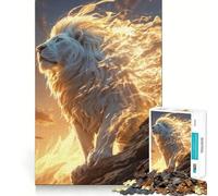 Puzzle White Lion Fire da 1000 pezzi,gioco di concentrazione,tecnica di taglio professionale,hobby affascinante per i momenti di svago (50x75cm)