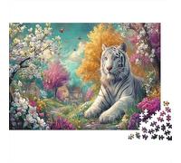 Puzzle White Tiger Resting in Spring Garden 1000 Pezzi Per Gioco Familiare - Wildlife Adulti Per, Rilassamento Di Giochi, Pratica Parete Da Decorazione E Regalo 52x38cm/1000pcs
