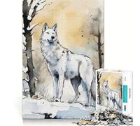 Puzzle White Wolf ad acquerello da 1000 pezzi,gioco di concentrazione mentale,design a incastro preciso,sfida interattiva per il cervello per la casa (38x26cm)