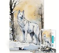 Puzzle White Wolf ad acquerello da 1000 pezzi,ideale per stimolare la concentrazione,con taglio laser per un incastro perfetto e un'attività divertente da fare insieme ai propri cari (50x75cm)