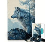 Puzzle White Wolf Double Exposure da 1000 pezzi per ragazzi,divertente da giocare,con incastri precisi e senza spazi vuoti,ideale per il divertimento in famiglia e per le serate in famiglia (38x52cm)