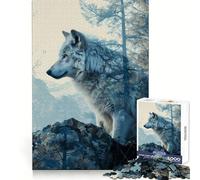 Puzzle White Wolf Double Exposure da 1000 pezzi per ragazzi, stimola la creatività, favorisce un apprendimento graduale e favorisce l'incastro perfetto (50x75cm) Un bel regalo