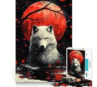 Puzzle White Wolf Red Moon da 1000 pezzi per adolescenti,stimolante per la mente,divertimento senza spazi vuoti,incastro perfetto,piacevole svago per interni (38x52cm)