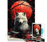 Puzzle White Wolf Red Moon per adulti,1000 pezzi,gioco di memoria e allenamento per la mente,taglio preciso,finitura di alta qualità,un modo coinvolgente per trascorrere il tempo libero (50x75cm)