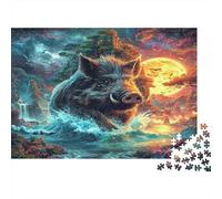 Puzzle Wild Boar in Water Under Full Moon Castle 1000 Pezzi Per Adulti, Giochi Educativi, Casa Decorazione 70x50cm/1000pcs