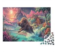 Puzzle Wild Boar Leaps Across Clear Stream 1000 Pezzi Per Gioco Familiare - Wildlife Adulti Per, Rilassamento Di Giochi, Pratica Parete Da Decorazione E Regalo 70x50cm/1000pcs