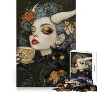Puzzle Witchcore Tea Time con Gatto Nero Familiare per Adulti, 1000 Pezzi, Allenamento di Pensiero, Fuga Serena, Bordi Definiti, Regalo Creativo (38x26cm)