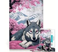 Puzzle Wolf Cherry Blossom da 1000 pezzi per adulti,esercizio mentale,gioco con bordi lisci e taglio di precisione,rilassante attività di gruppo al chiuso (38x26cm)