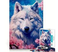 Puzzle Wolf Cherry Blossom per ragazzi,1000 pezzi,gioco stimolante per la mente,pezzi senza sbavature,taglio netto,facile da imparare,divertimento per tutta la famiglia (38x26cm)