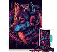 Puzzle Wolf Cyberpunk Neon da 1000 pezzi,Memory Train,divertente,superficie liscia e priva di sbavature,sfida stimolante per il tempo libero (50x75cm)