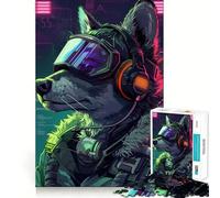 Puzzle Wolf Cyberpunk Neon da 1000 pezzi per adolescenti,gioco di memoria e concentrazione,taglio di qualità professionale,attività rilassante di gruppo al chiuso (50x75cm)