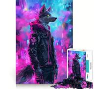 Puzzle Wolf Cyberpunk Neon da 1000 pezzi per adulti Pensa,allena,gioca Incastra bene i pezzi,nessun pezzo si stacca alleviare lo stress (38x26cm)