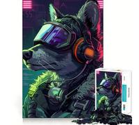 Puzzle Wolf Cyberpunk Neon da 1000 pezzi per ragazzi,gioco di abilità mentale,taglio laser per un incastro perfetto,rilassante attività di gruppo al chiuso (38x52cm)