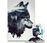 Puzzle Wolf Double Exposure da 1000 pezzi per adulti,gioco di potenziamento mentale,taglio laser per un incastro perfetto,divertimento in famiglia,attività serale (38x26cm)