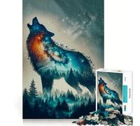 Puzzle Wolf Double Exposure da 1000 pezzi per adulti stimola la riflessione,allena il gioco e garantisce un incastro perfetto,senza pezzi che si staccano alleviare lo stress (50x75cm)
