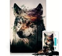 Puzzle Wolf Double Exposure da 1000 pezzi per ragazzi,gioco cognitivo,incastro perfetto,compatto,divertente per il tempo libero in famiglia (38x52cm)