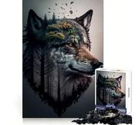 Puzzle Wolf Double Exposure per ragazzi, 1000 pezzi, esercizio di logica, relax, bordi netti, (38x26cm)